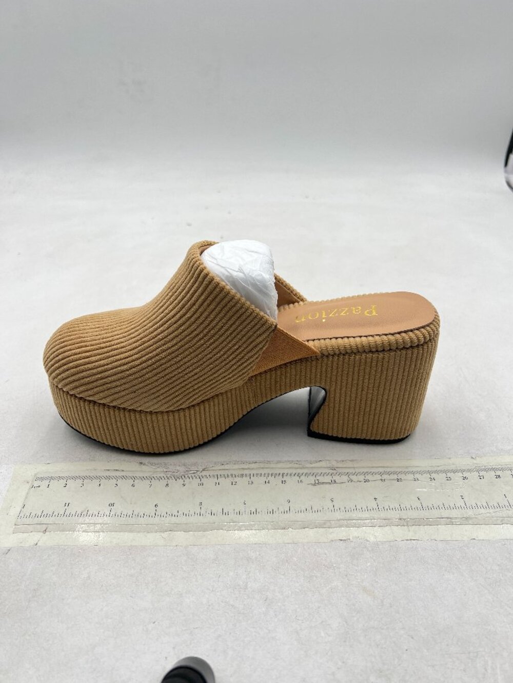 Pazzion Tan Platform Round Toe Mule Clogs Slip On Chunky High Heel Slipper